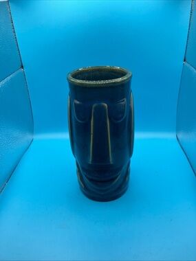 Vintage LIBBEY Blue Easter Island TIKI MUG Tumbler Cocktail Cup 7" 14 Oz
